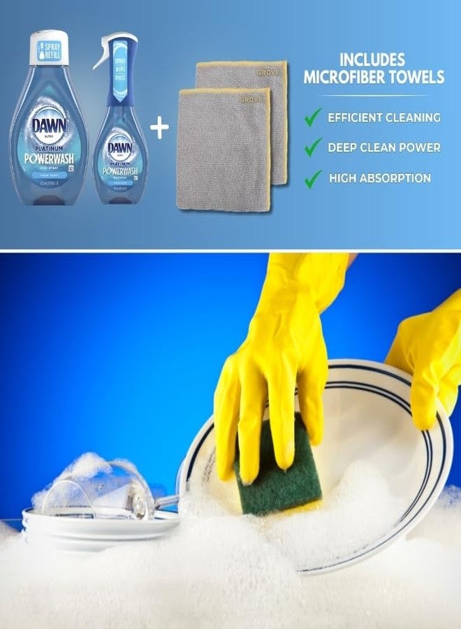 Dawn Platinum Powerwash Fresh Scent Liquid Dish Spray 16 oz + 16 oz Refill Bundle with Microfiber Cloth - Dish Soap - Powerwash for Dishes and Hard-to-Reach Items - (4 Items) - Image 3